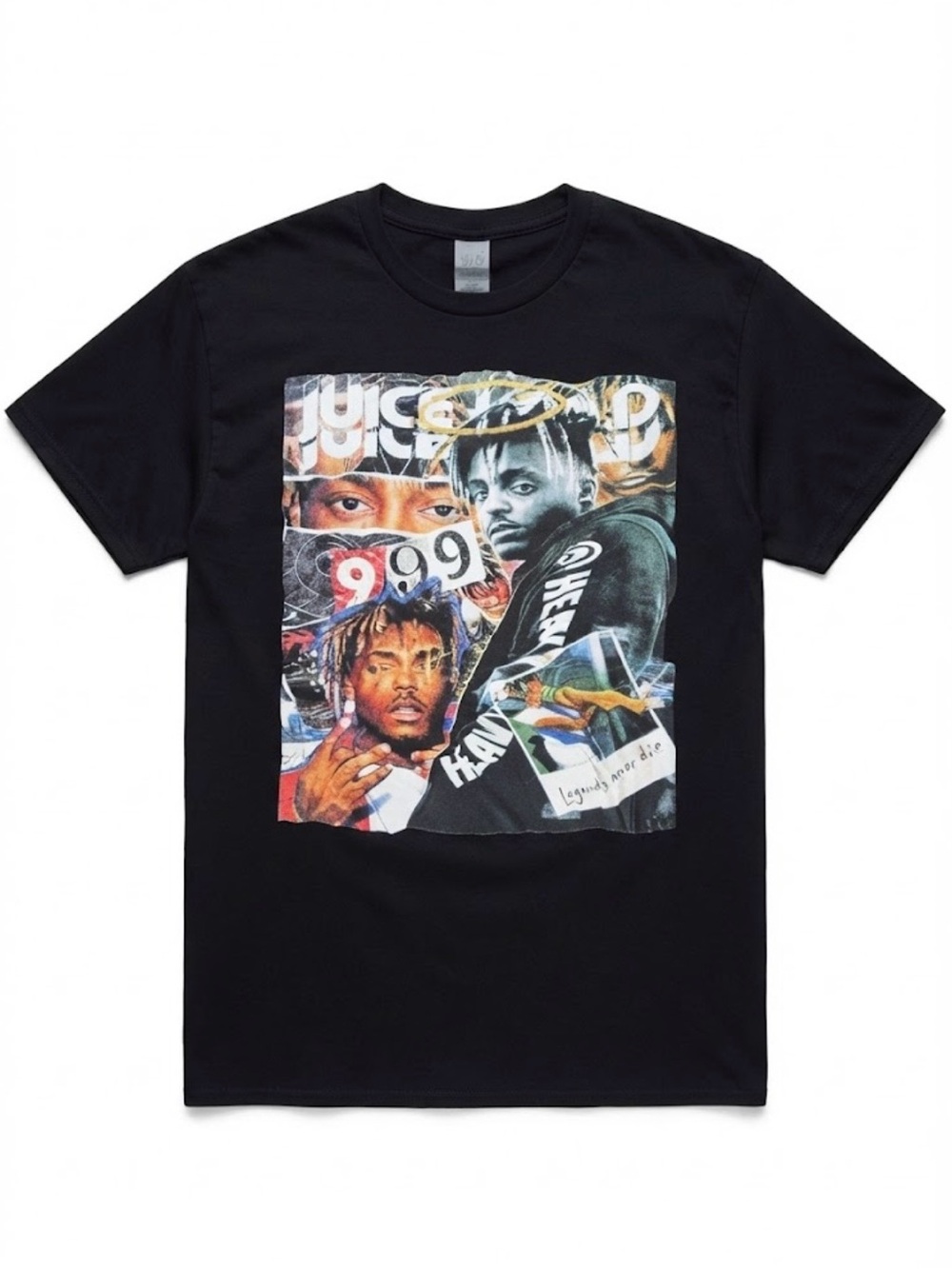 Black Graphic Juice Wrld T-Shirt with Multicolor Collage Print